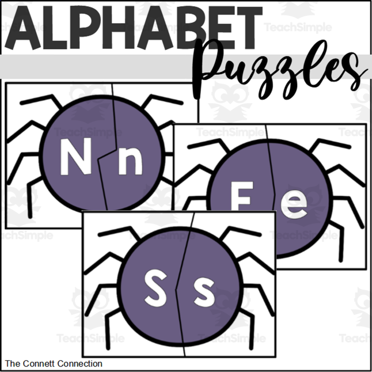 An educational teaching resource from The Connett Connection entitled Spider Alphabet Puzzles downloadable at Teach Simple.