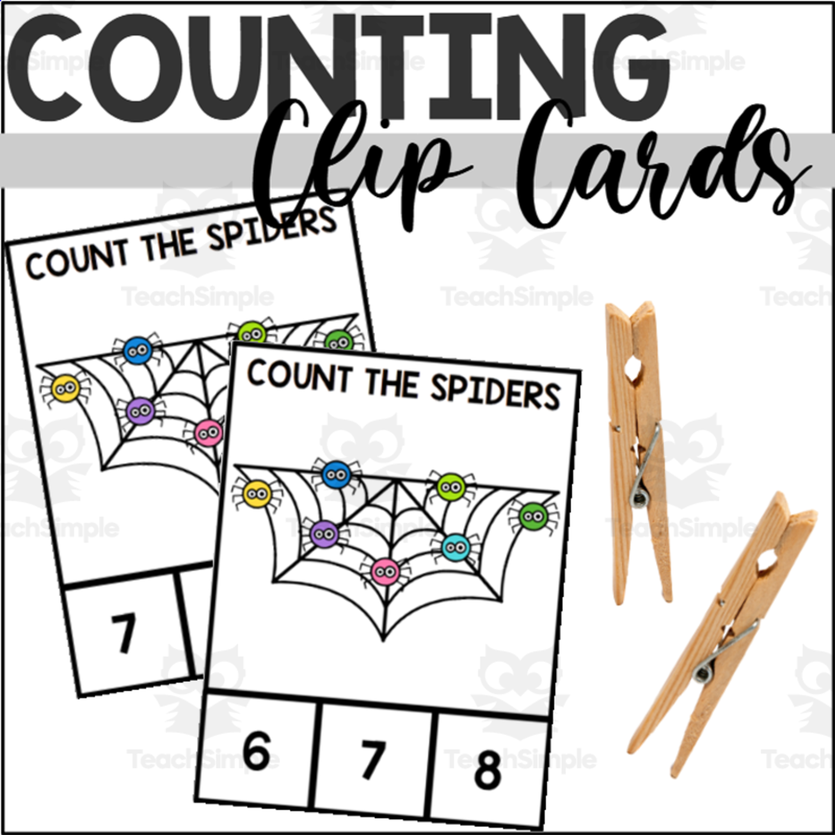 An educational teaching resource from The Connett Connection entitled Spider Counting to 10 Clip Cards downloadable at Teach Simple.