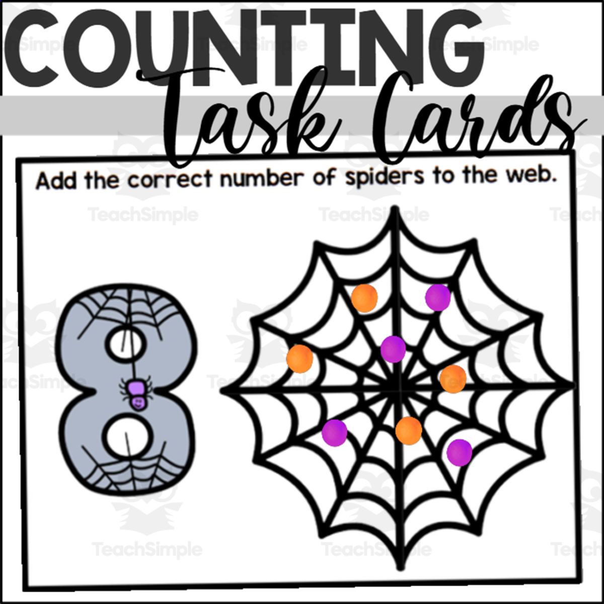 An educational teaching resource from The Connett Connection entitled Spider Counting to 10 Fine Motor Task Cards downloadable at Teach Simple.