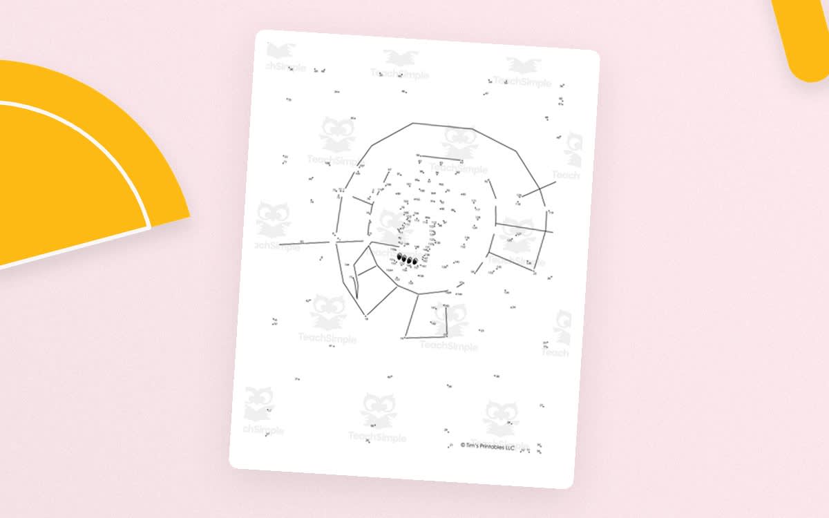 An educational teaching resource from Tim's Printables entitled Spider Dot-to-Dot / Connect the Dots PDF downloadable at Teach Simple.