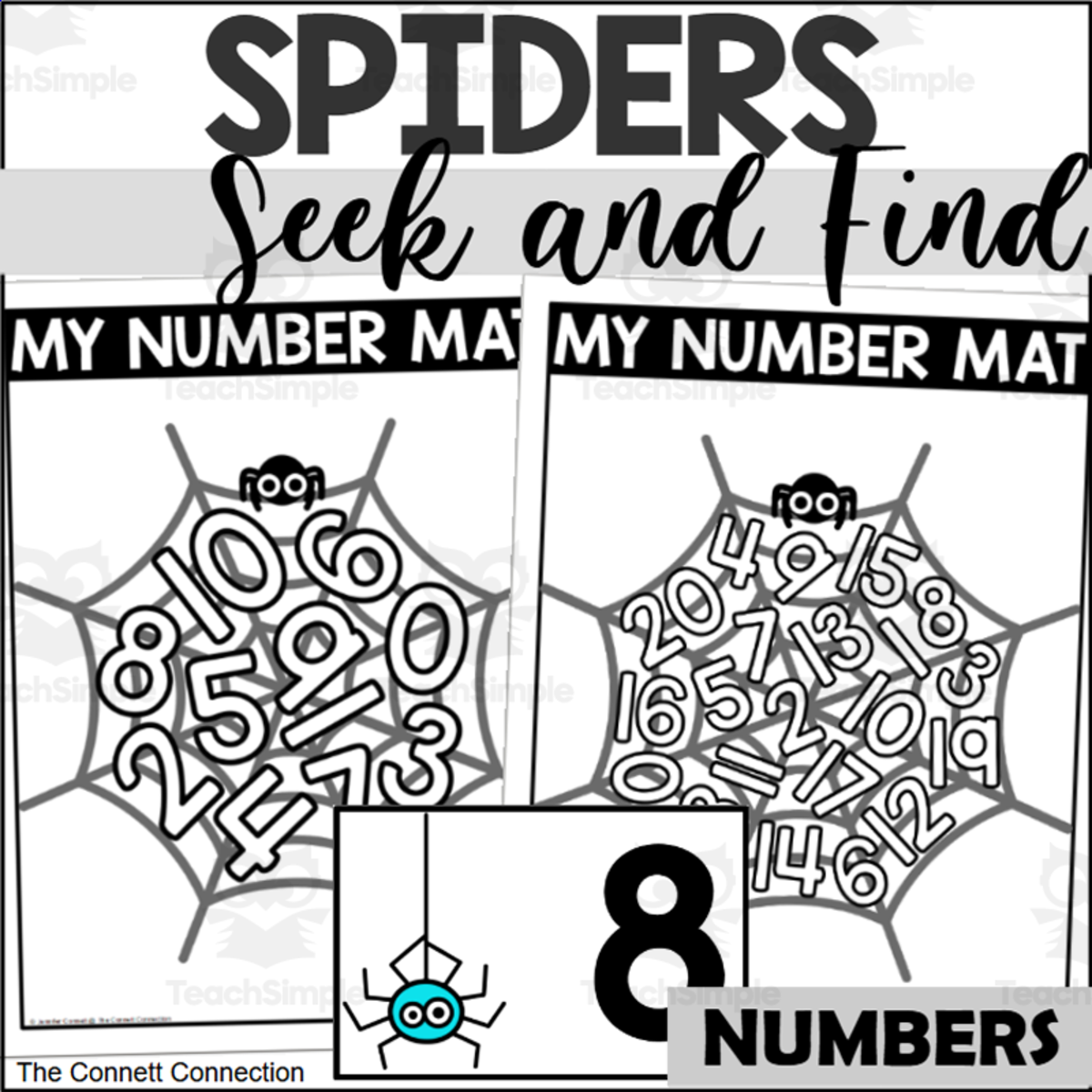 An educational teaching resource from The Connett Connection entitled Spider Number Seek and Find Mats downloadable at Teach Simple.
