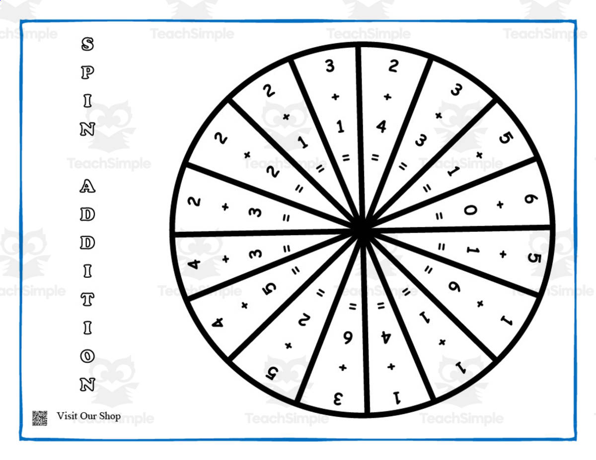 An educational teaching resource from KD's Kids School Shop entitled Spin Addition Set downloadable at Teach Simple.