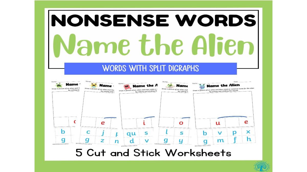 An educational teaching resource from SEN Resource Source entitled Split Digraphs Nonsense Words Name the Alien downloadable at Teach Simple.