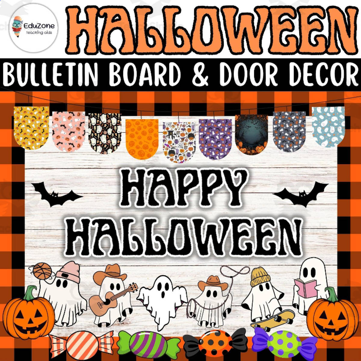 An educational teaching resource from Style Your Classroom entitled Spooktacular Halloween: Bulletin Board and Door Decor Craft Kit downloadable at Teach Simple.