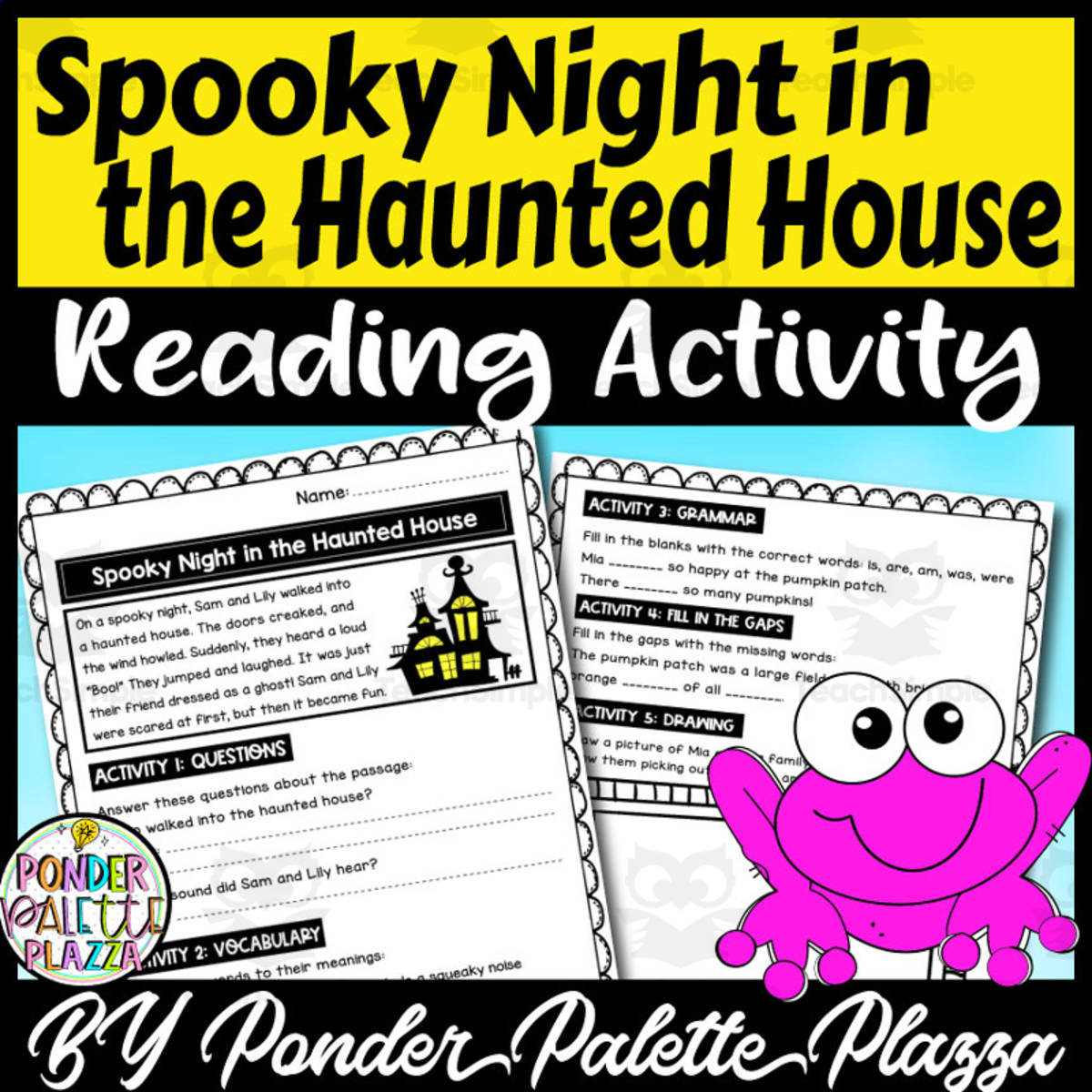 An educational teaching resource from Ponder Palette Plazza entitled Spooky Night in the Haunted House Reading Passage downloadable at Teach Simple.