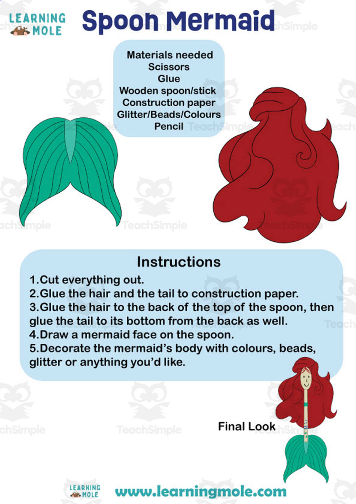 An educational teaching resource from Educational Voice entitled Spoon Mermaid Activity downloadable at Teach Simple.