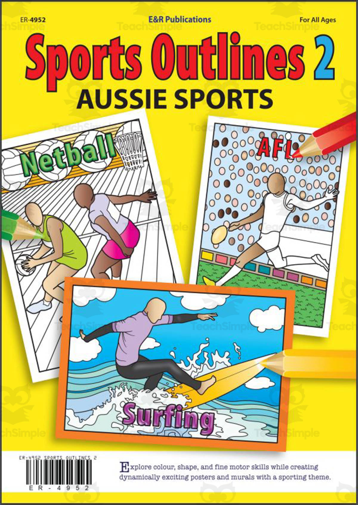 An educational teaching resource from E & R Publications entitled Sports 2 Outlines Colouring Book (Aussie) downloadable at Teach Simple.