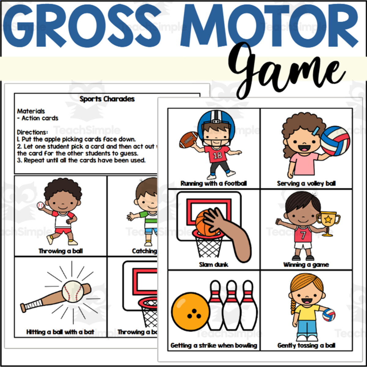 An educational teaching resource from The Connett Connection entitled Sports Charades - A Sports Themed Gross Motor Game downloadable at Teach Simple.