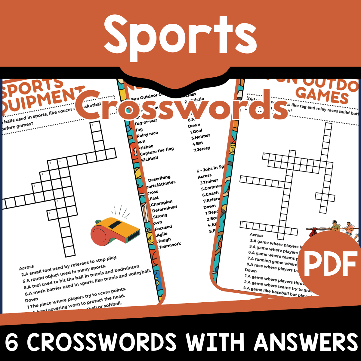 An educational teaching resource from Cored Education entitled Sports Crosswords (PDF) downloadable at Teach Simple.
