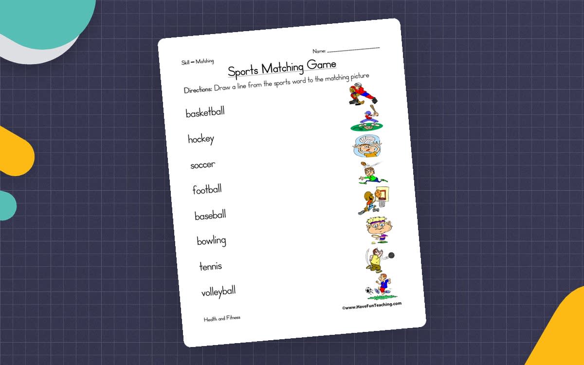 An educational teaching resource from Have Fun Teaching entitled Sports Matching Worksheet downloadable at Teach Simple.