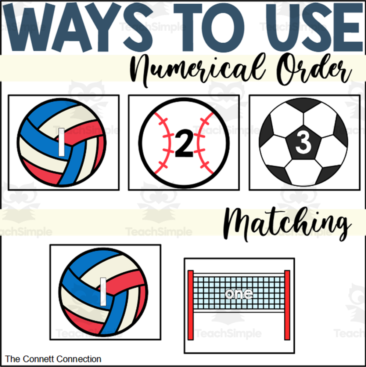 An educational teaching resource from The Connett Connection entitled Sports Number Cards downloadable at Teach Simple.