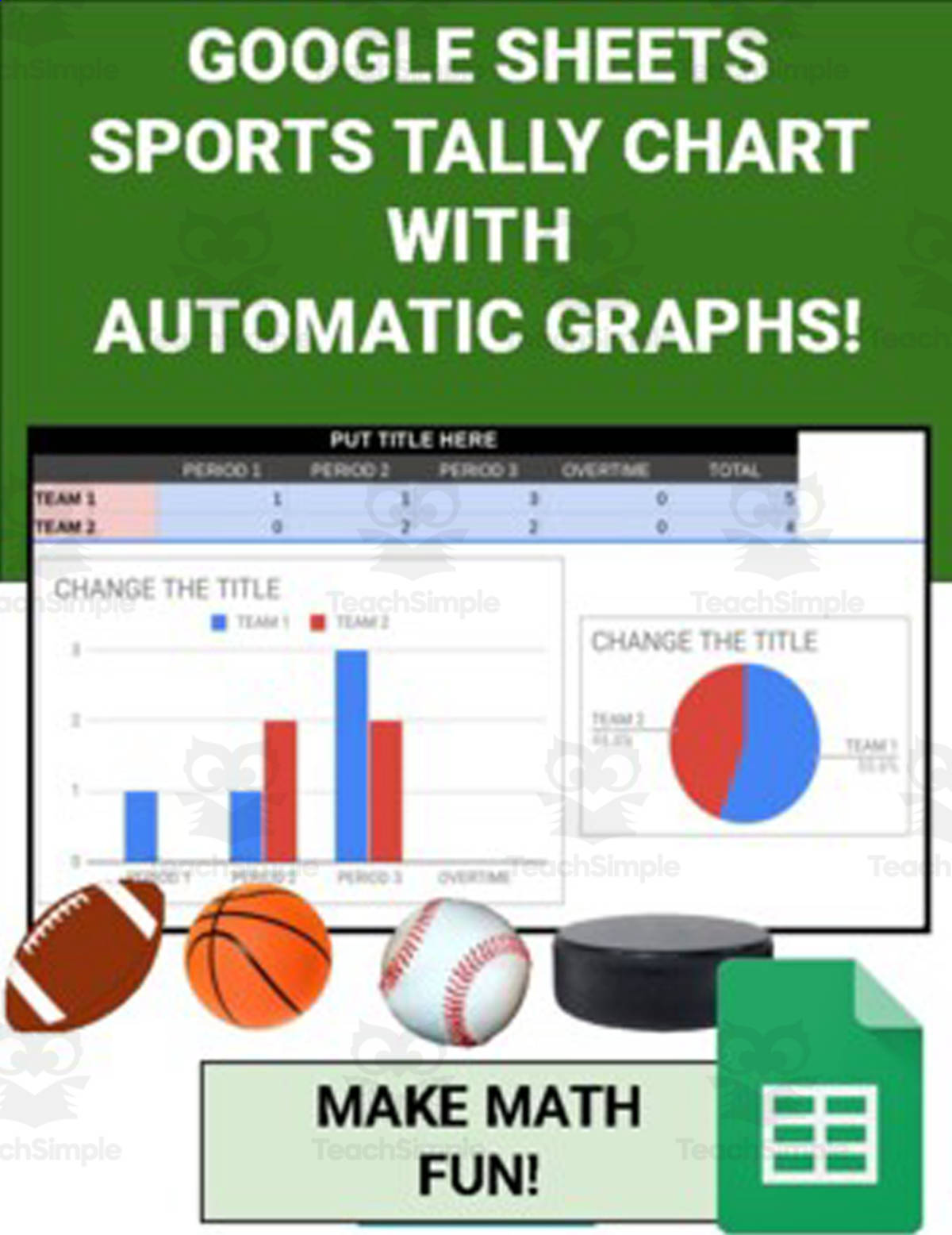 An educational teaching resource from Roombop entitled Sports Tally Chart with Automatic Graphs (Editable in Google Sheets) downloadable at Teach Simple.