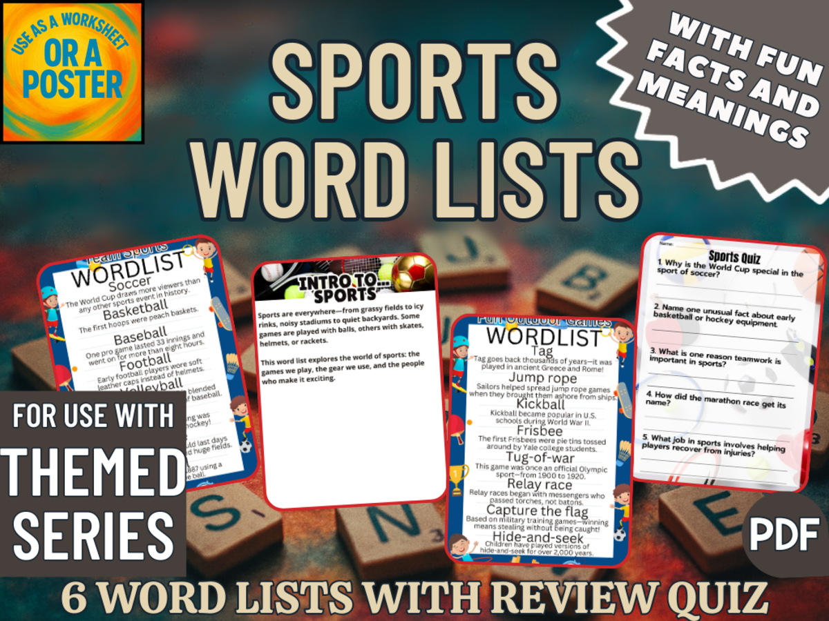 An educational teaching resource from Cored Education entitled Sports Word List Posters (PDF) downloadable at Teach Simple.