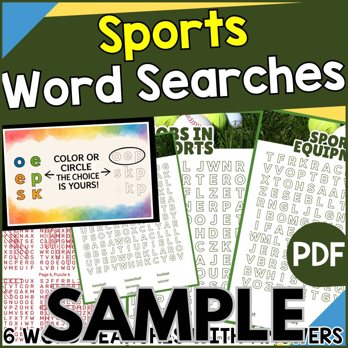 An educational teaching resource from Cored Education entitled Sports Word Searches: 1 Page Sample (PDF) downloadable at Teach Simple.