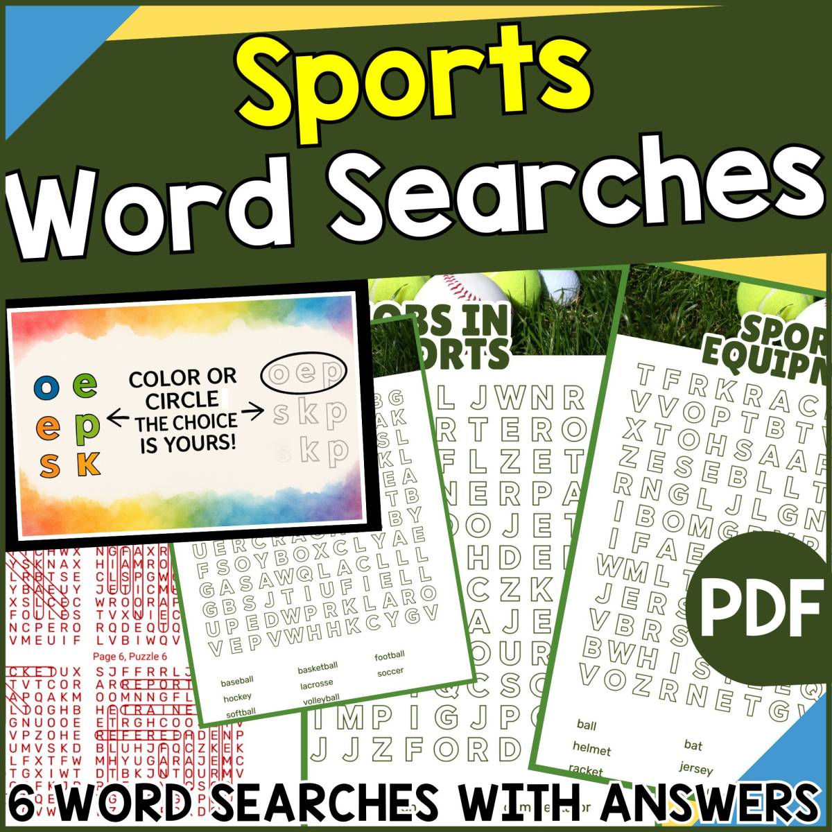 An educational teaching resource from Cored Education entitled Sports Word Searches (PDF) downloadable at Teach Simple.