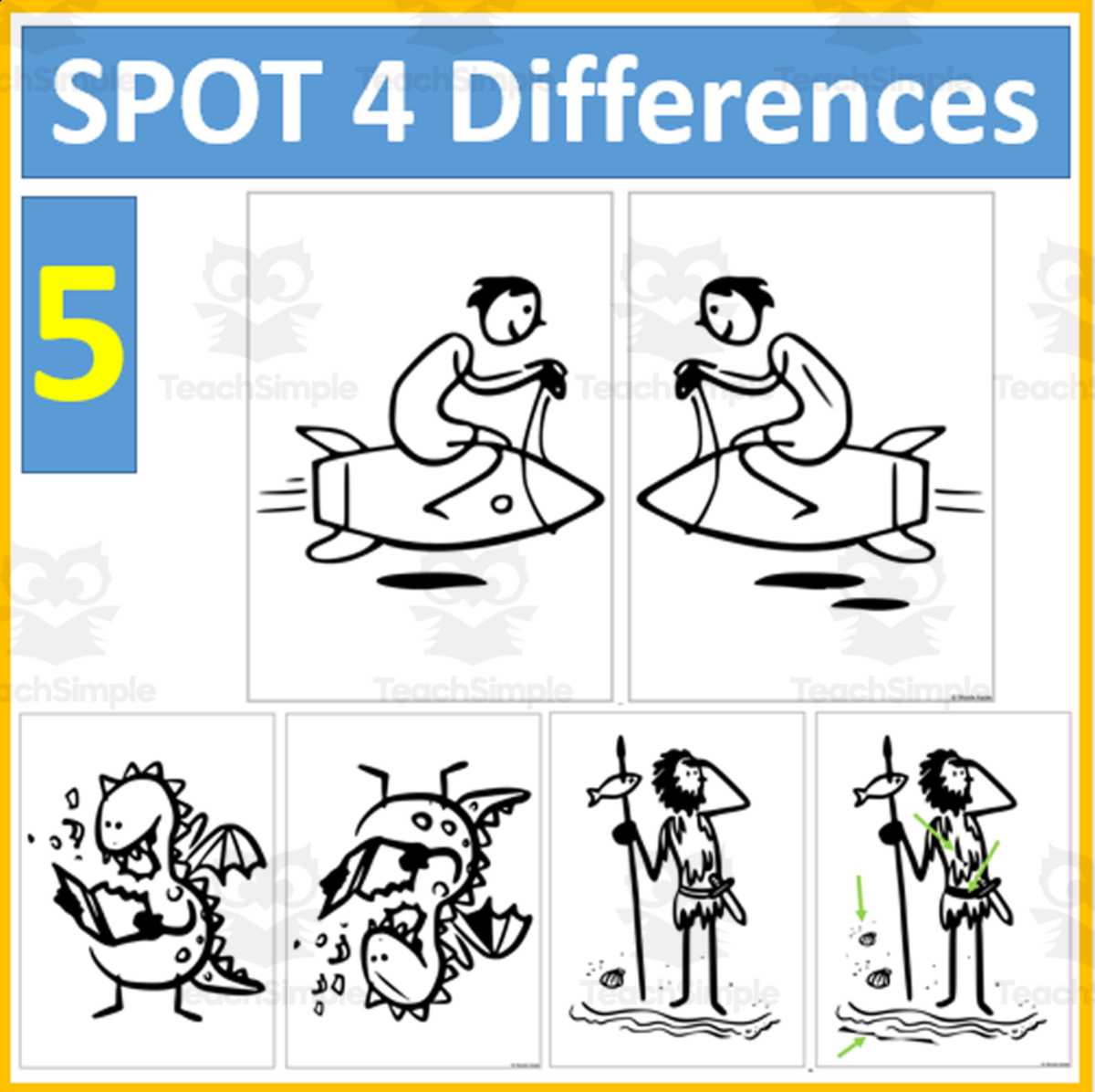An educational teaching resource from WORDS ASIDE entitled Spot Four Differences Series |5| downloadable at Teach Simple.