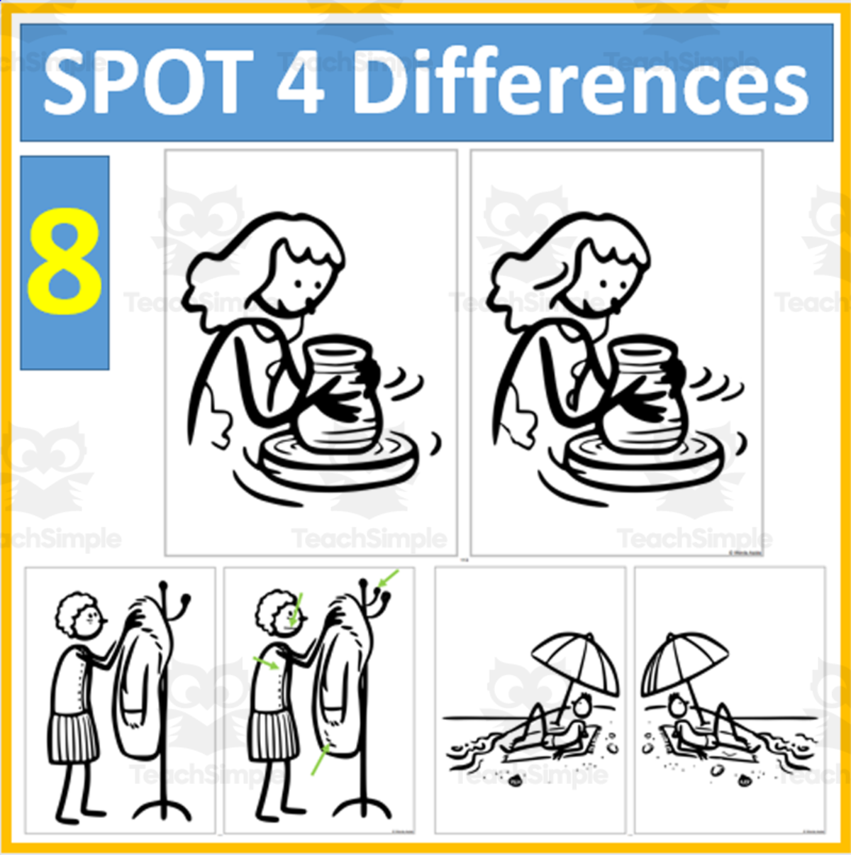An educational teaching resource from WORDS ASIDE entitled Spot Four Differences Series |8| downloadable at Teach Simple.