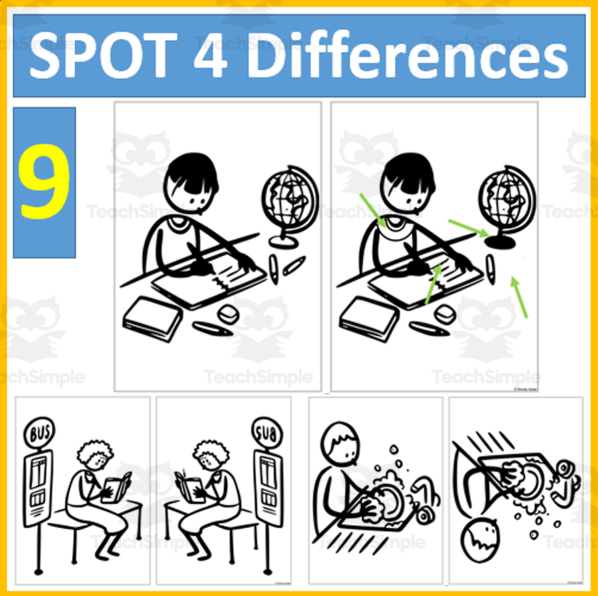 An educational teaching resource from WORDS ASIDE entitled Spot Four Differences Series |9| downloadable at Teach Simple.