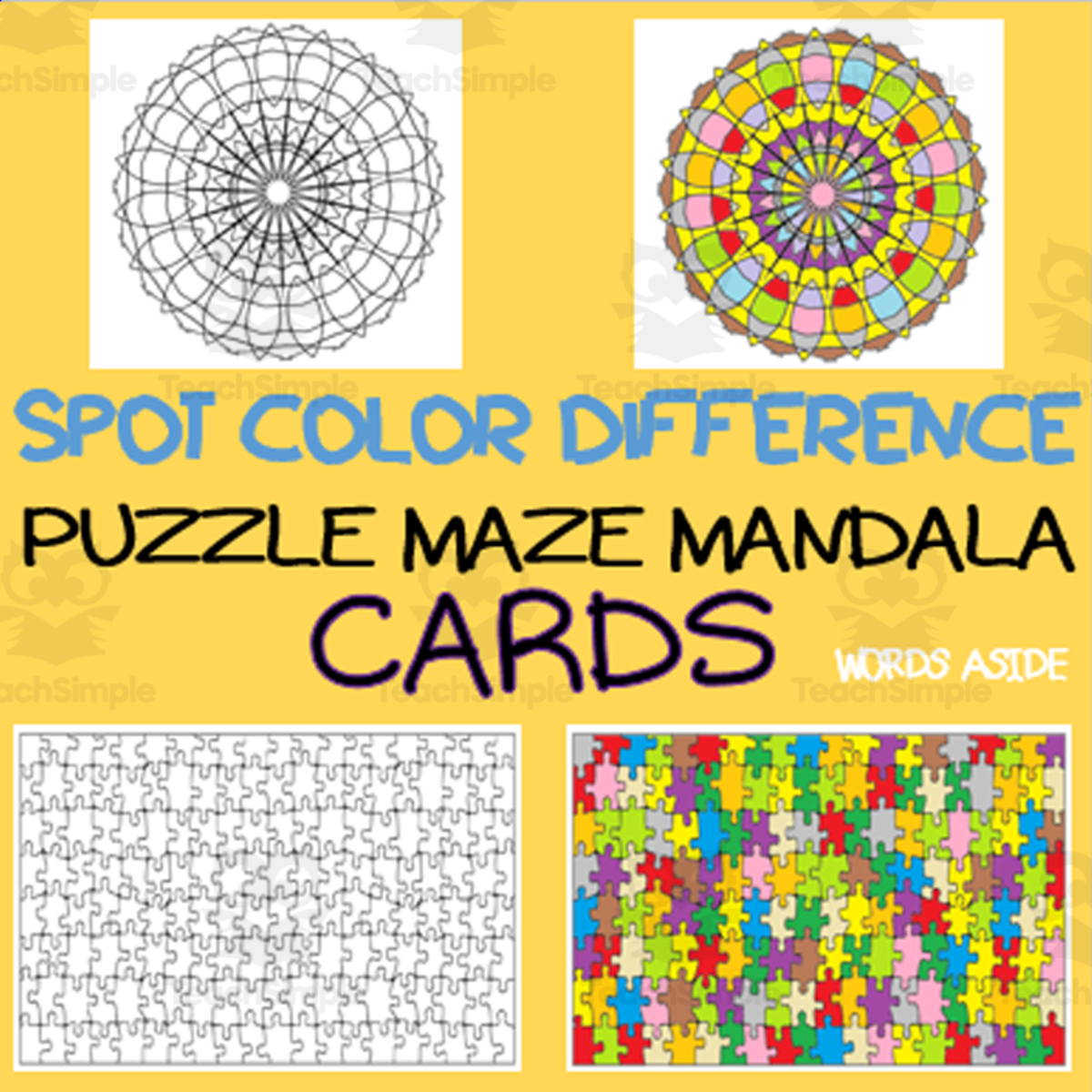 An educational teaching resource from WORDS ASIDE entitled SPOT THE COLOR DIFFERENCE | PUZZLE MAZE MANDALA downloadable at Teach Simple.