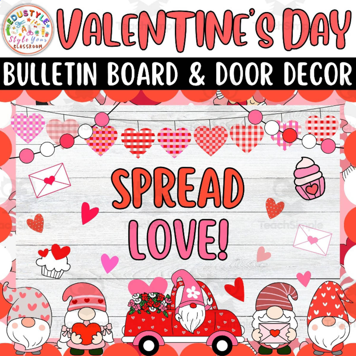 An educational teaching resource from Style Your Classroom entitled Spread love!: February And Valentine's Day Bulletin Boards downloadable at Teach Simple.