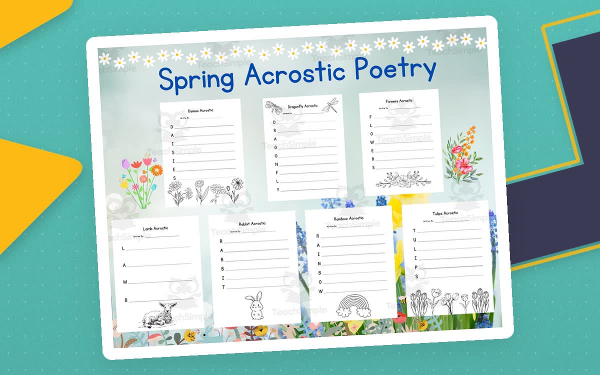 An educational teaching resource from Growing In Wonder entitled Spring Acrostic Poetry – Vocabulary + Writing downloadable at Teach Simple.
