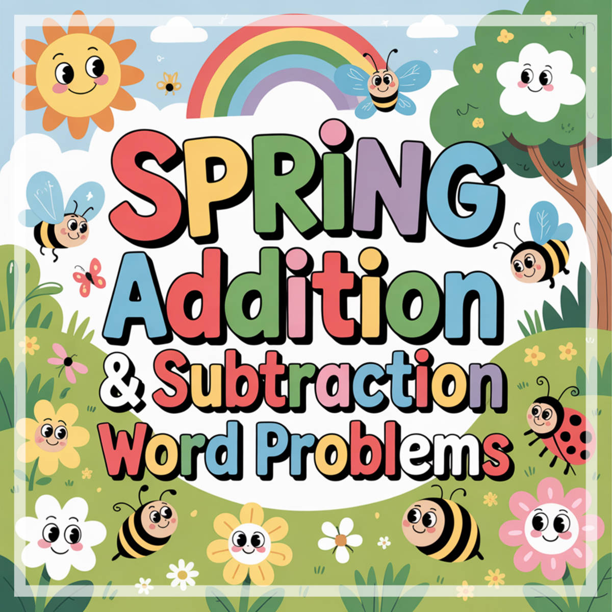 An educational teaching resource from Bambolina55 entitled Spring Addition and Subtraction within 10 Math Word Problems | Kinderg downloadable at Teach Simple.