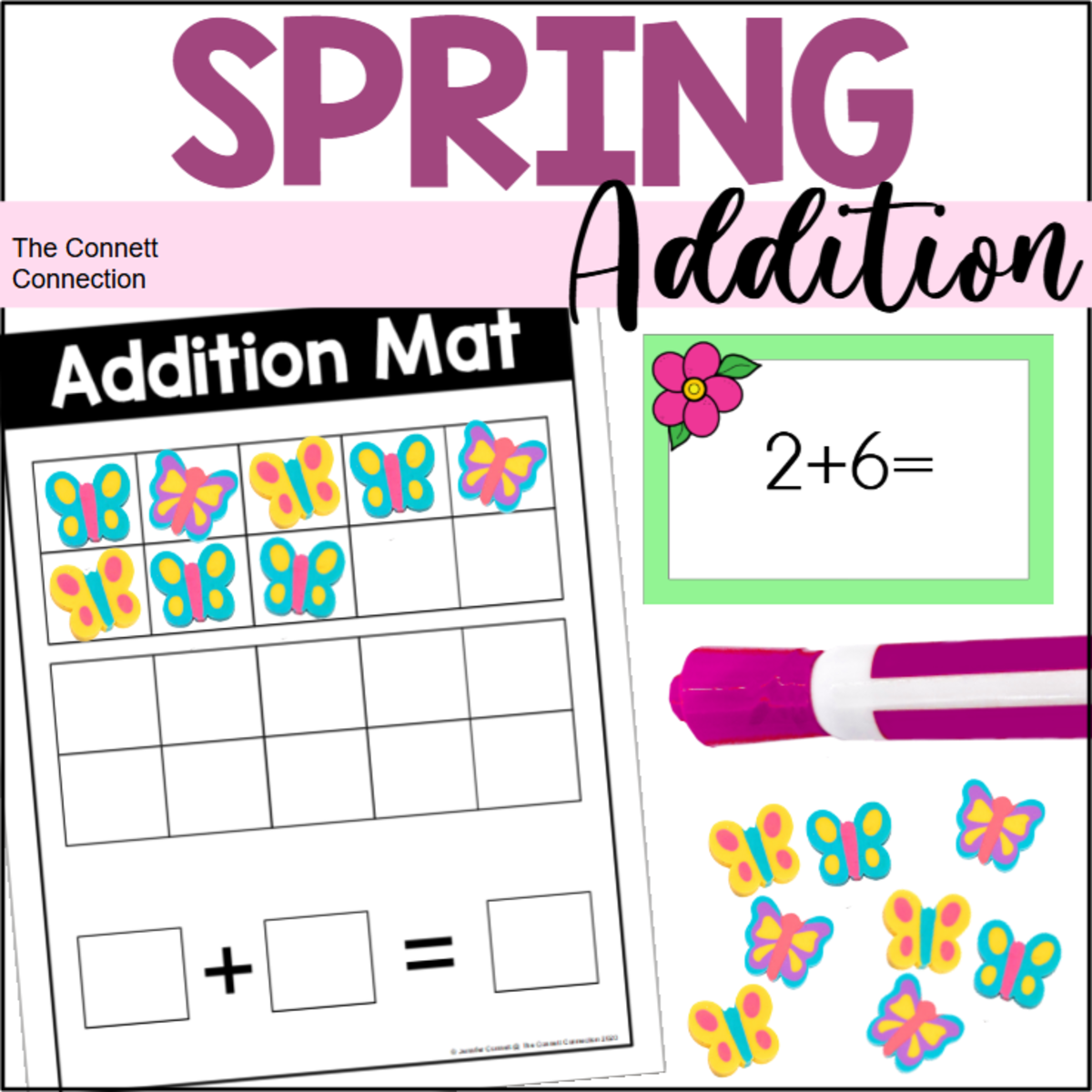 An educational teaching resource from The Connett Connection entitled Spring Addition Math Station or Center downloadable at Teach Simple.