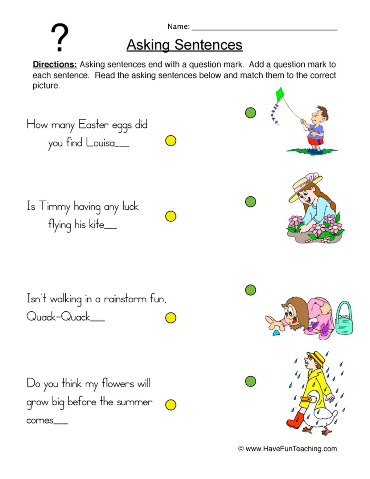 An educational teaching resource from Have Fun Teaching entitled Spring Asking Sentences Worksheet downloadable at Teach Simple.