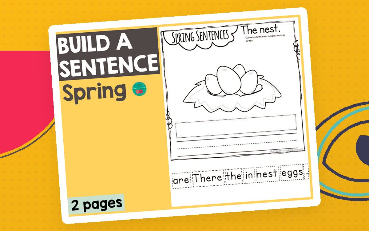 An educational teaching resource from Cherry Workshop entitled Spring Build A Sentence downloadable at Teach Simple.
