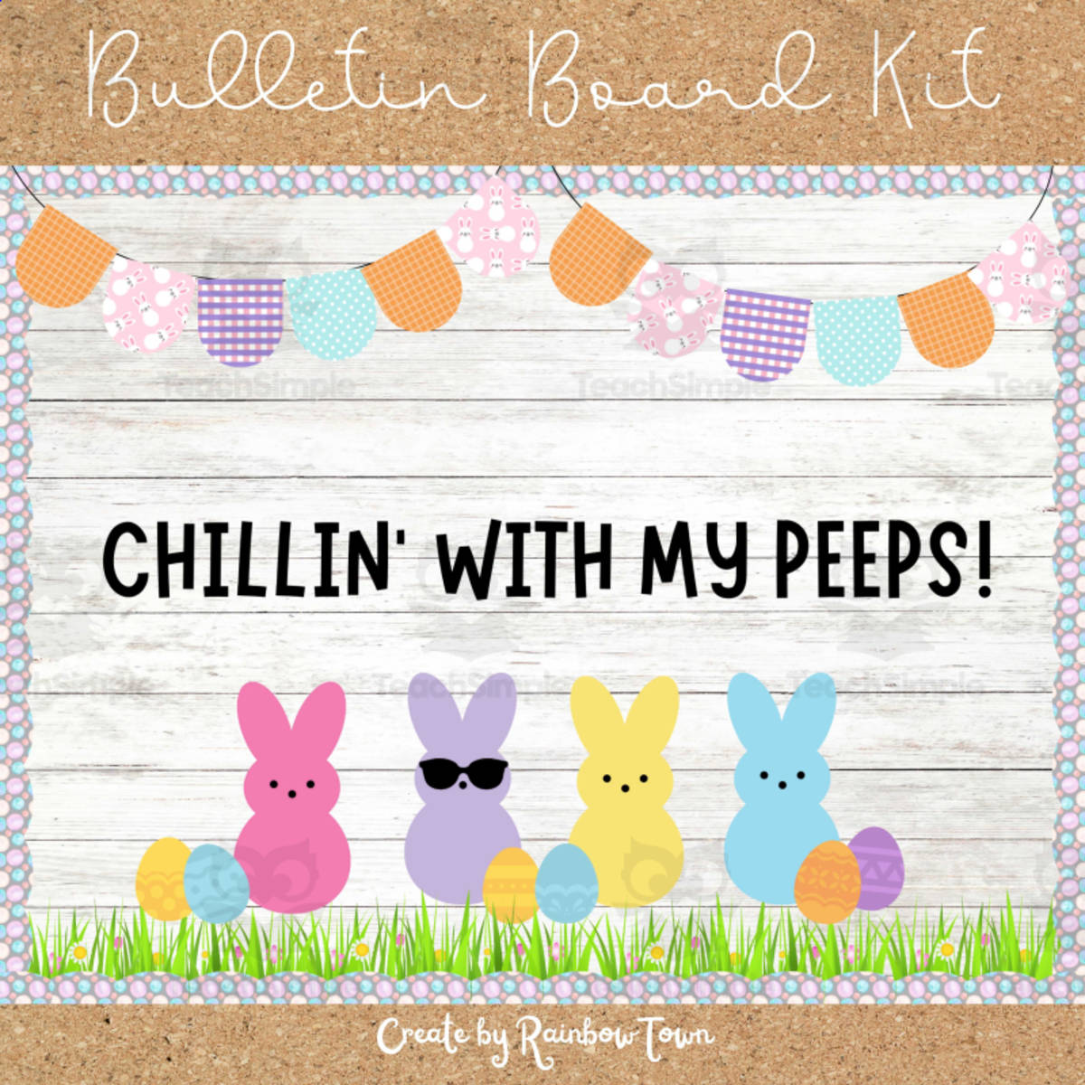An educational teaching resource from RainbowTown entitled Spring Bulletin Board Door Decor Easter Classroom Decor downloadable at Teach Simple.