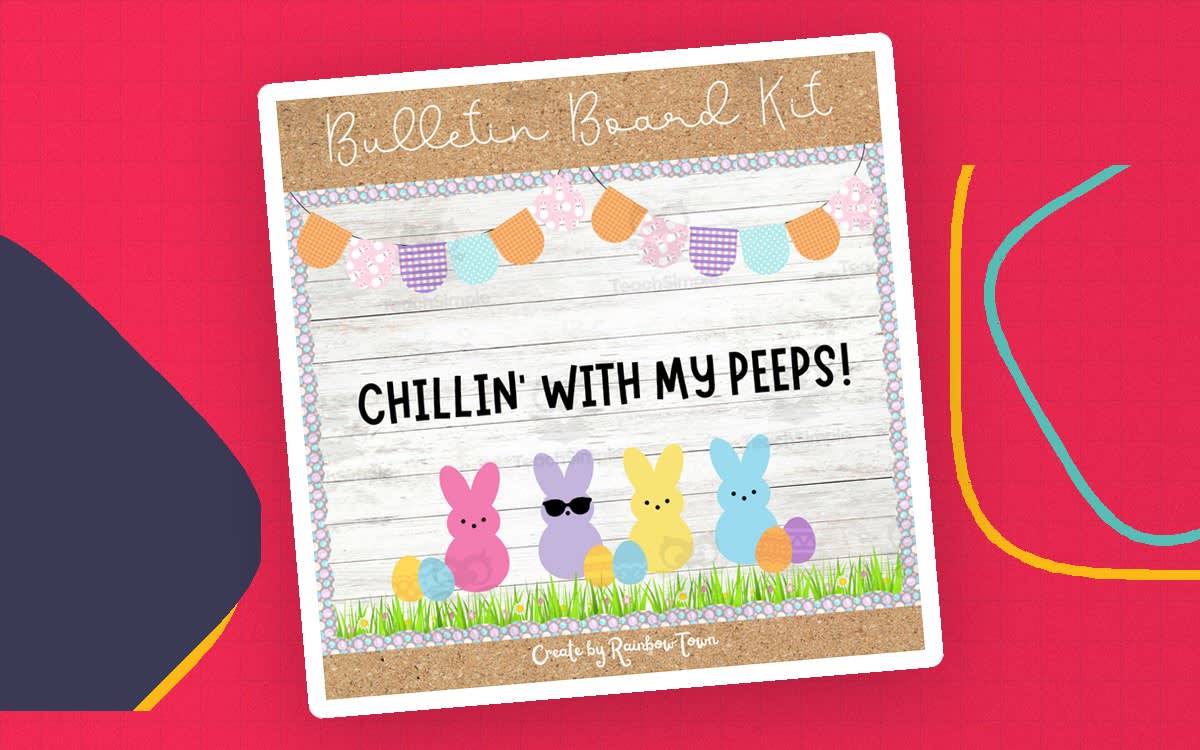 An educational teaching resource from RainbowTown entitled Spring Easter Bulletin Board – Door Decor Kit downloadable at Teach Simple.