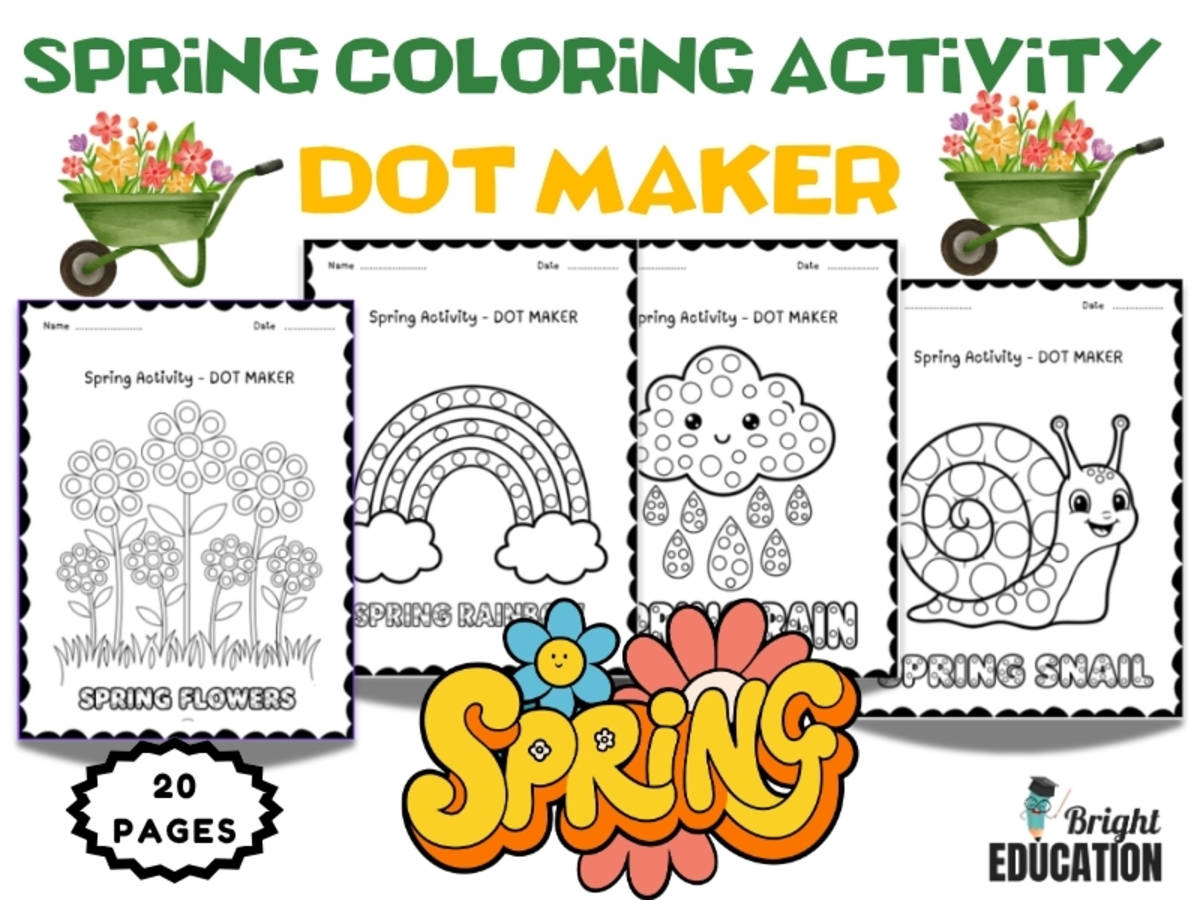 An educational teaching resource from Bright Education entitled Spring Coloring Activity – DOT MAKER Coloring Sheets downloadable at Teach Simple.