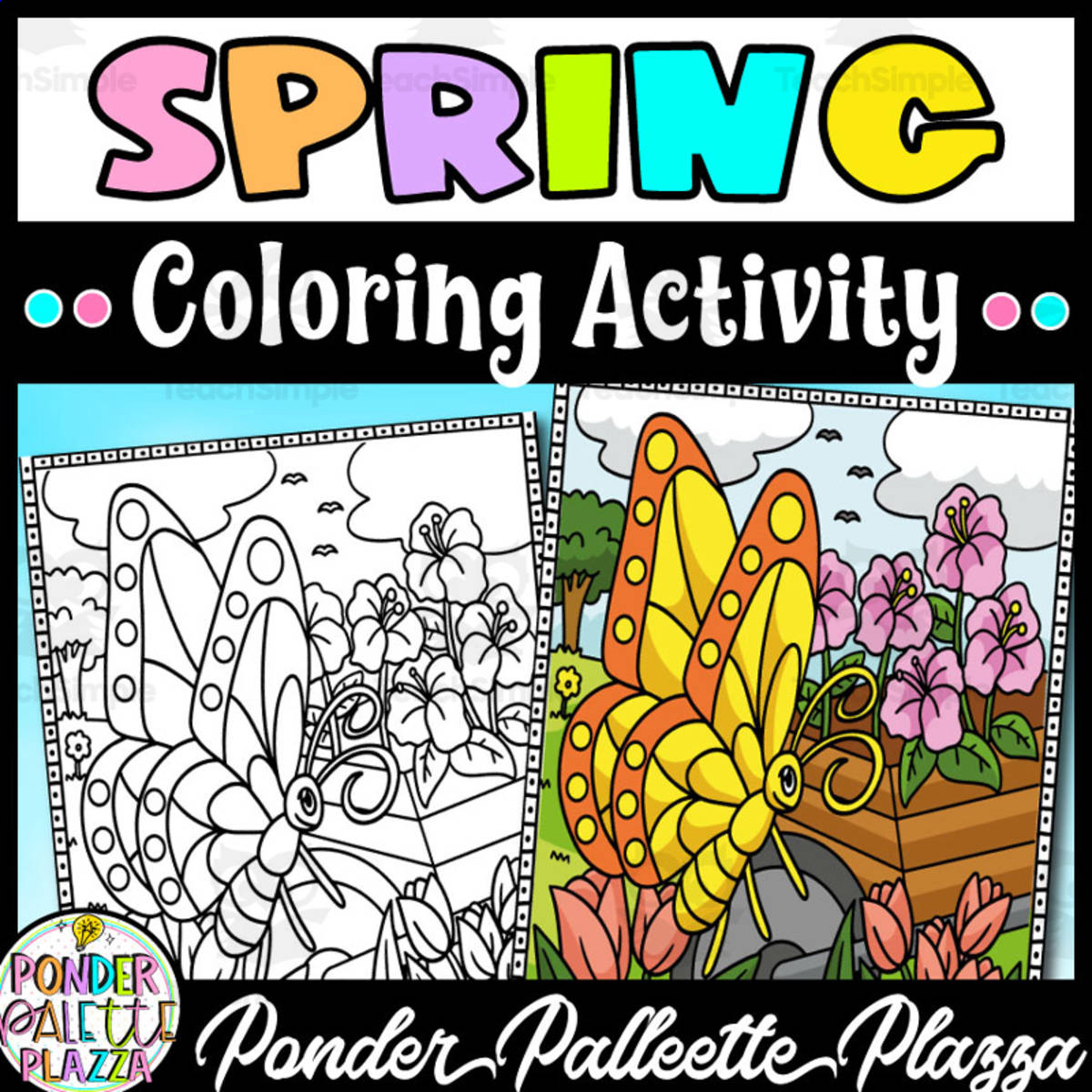 An educational teaching resource from Ponder Palette Plazza entitled Spring Coloring Activity - S3 downloadable at Teach Simple.