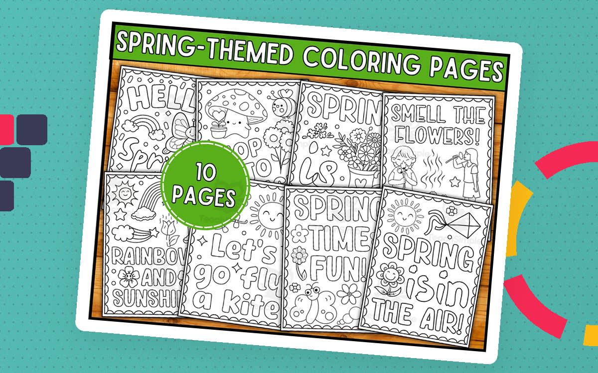 An educational teaching resource from Wonderland School entitled Spring Coloring Pages for Kids downloadable at Teach Simple.