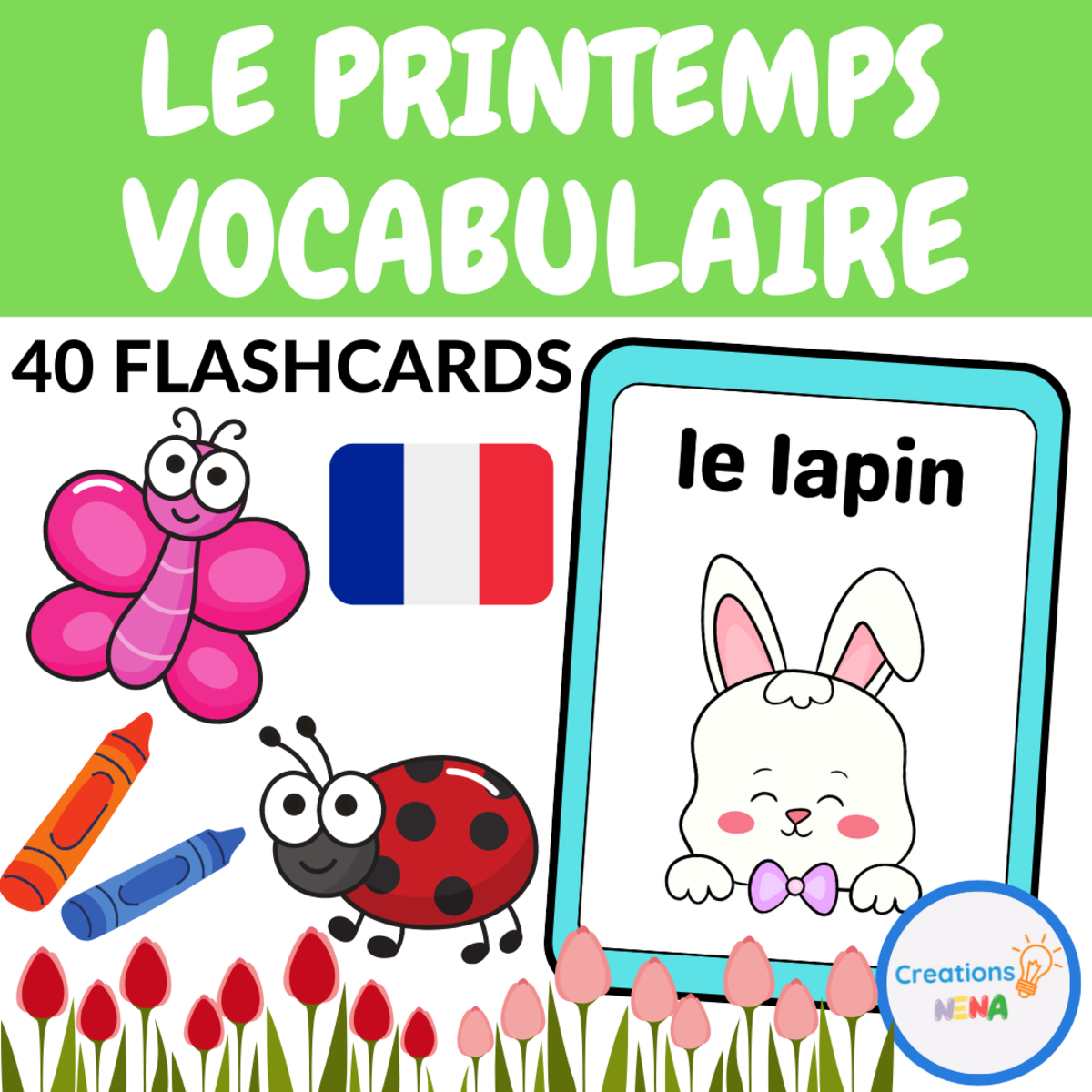An educational teaching resource from Nena Creations entitled Spring Flashcards in French downloadable at Teach Simple.