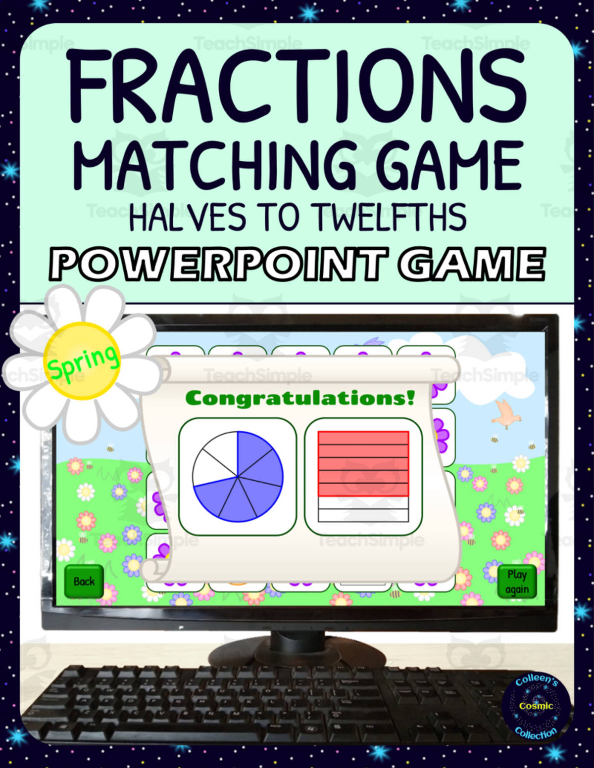 An educational teaching resource from Colleen's Cosmic Collection entitled Spring Fractions Matching Game Activity - 1/2s to 1/12s - Digital - Fraction Circles and Squares downloadable at Teach Simple.