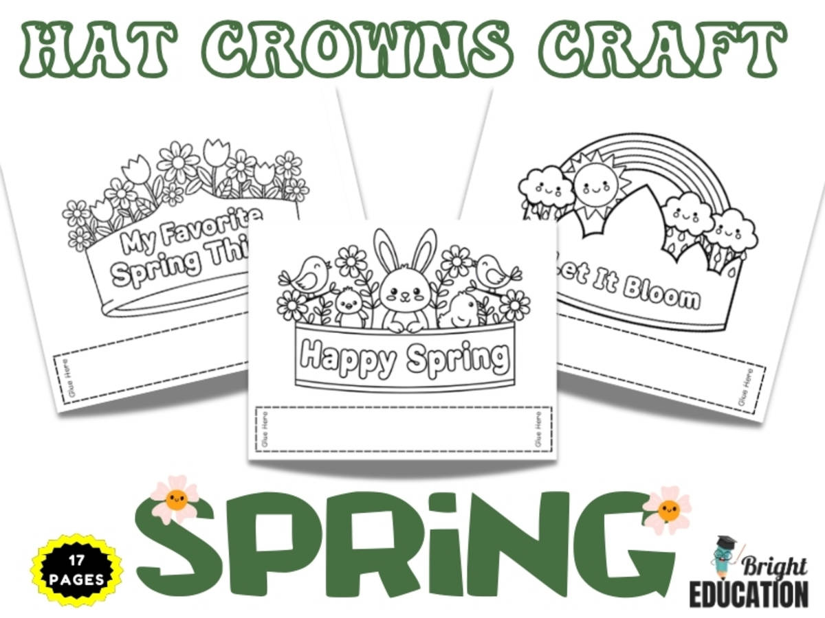 An educational teaching resource from Bright Education entitled Spring Hat Crowns Craft and Coloring Sheets downloadable at Teach Simple.