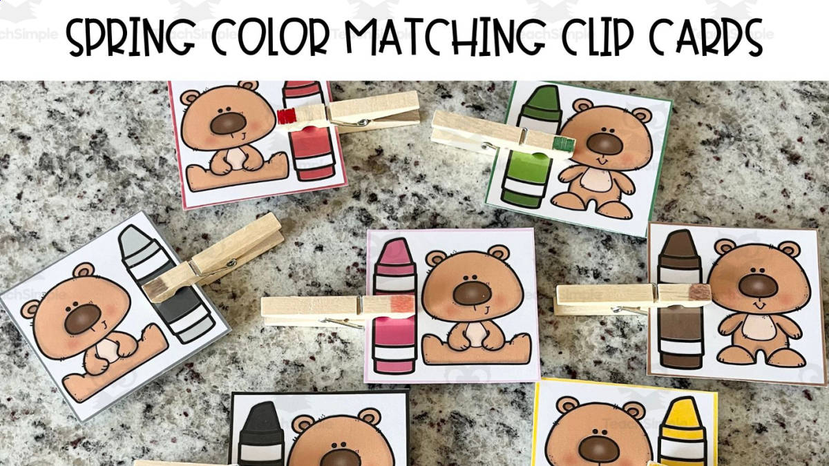 An educational teaching resource from JoyfulToddler entitled Spring Matching Color ClipCards for Toddlers, Pre-k, Special Education downloadable at Teach Simple.