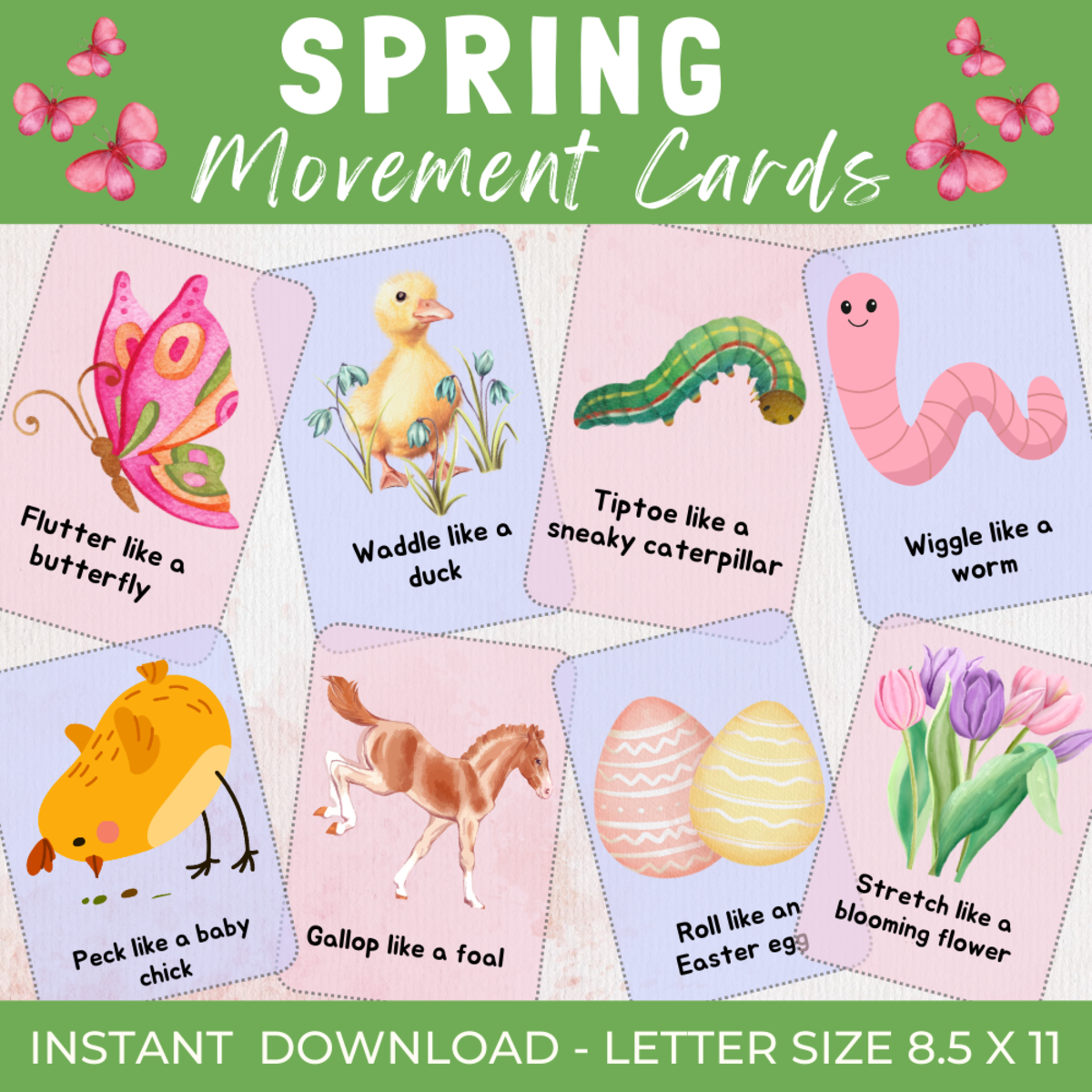 An educational teaching resource from Perfect_Printables entitled Spring Movement Cards | Fun and Engaging Activity Cards for Kids downloadable at Teach Simple.