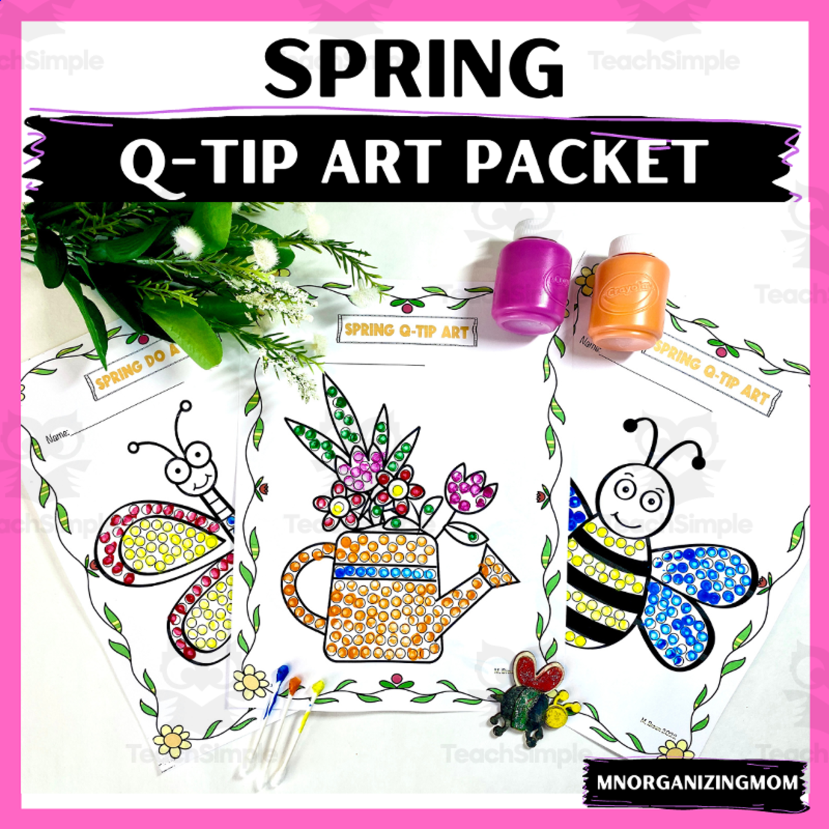 An educational teaching resource from mnorganizingmom entitled Spring Q-Tip Art Packet downloadable at Teach Simple.