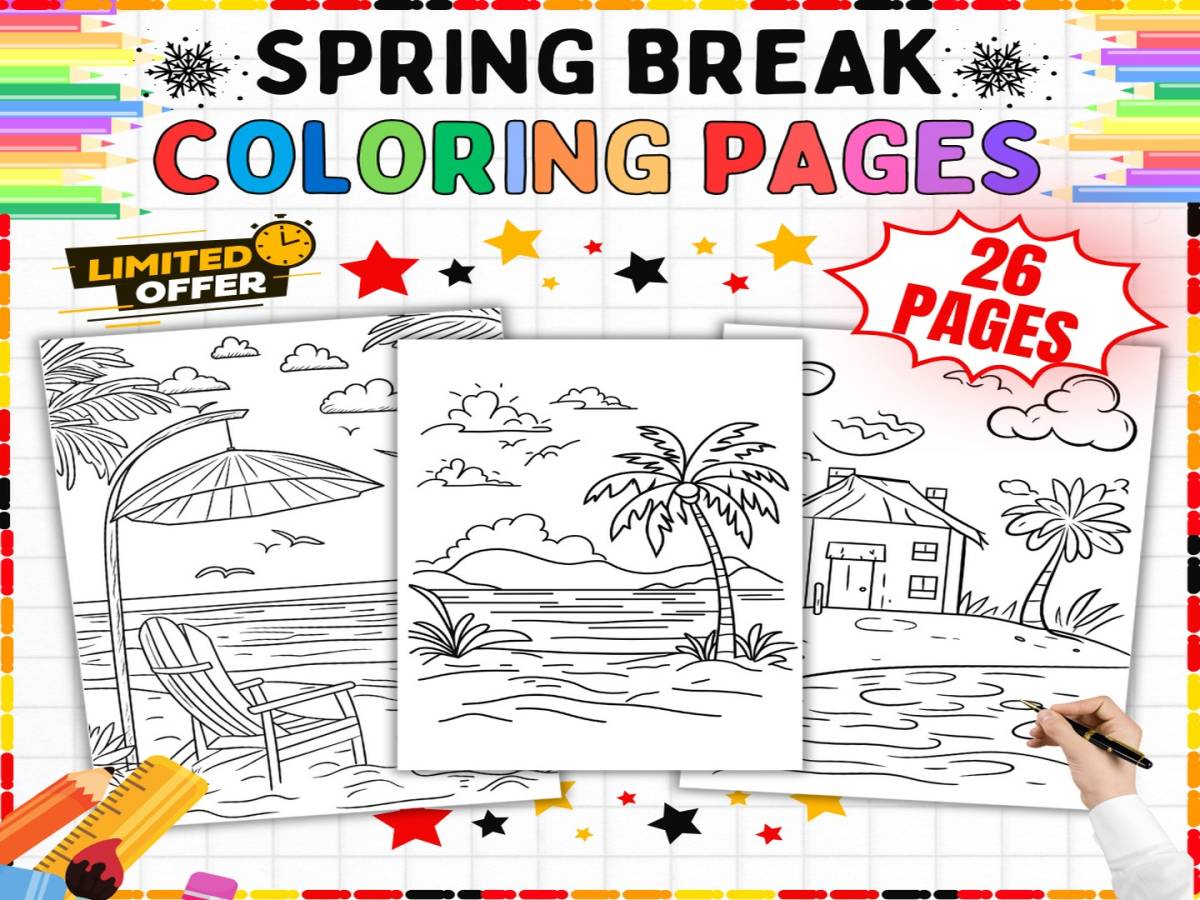 An educational teaching resource from from Tetcher to you entitled Spring Season Coloring Pages - 26 Printable Art Activity Sheets K-5 downloadable at Teach Simple.