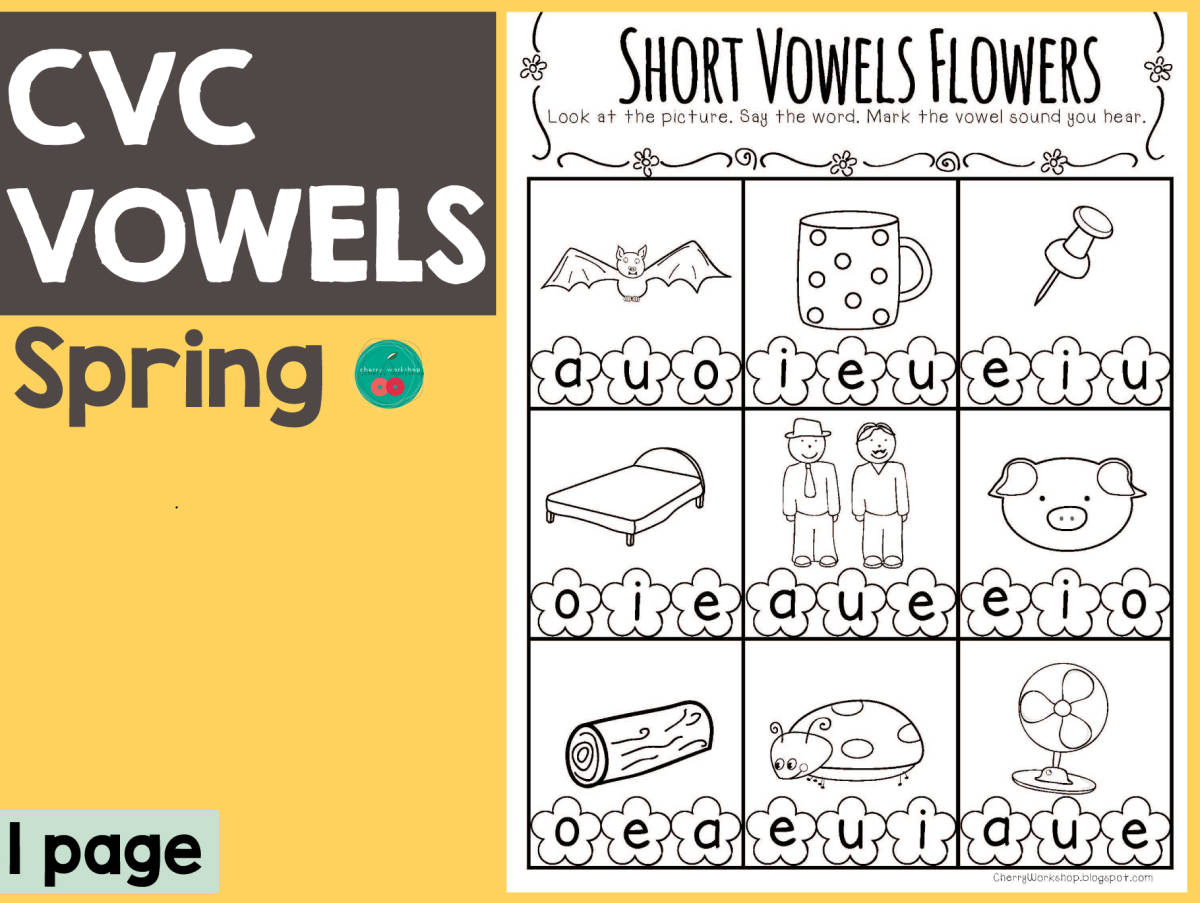 An educational teaching resource from Cherry Workshop entitled Spring Short Vowels downloadable at Teach Simple.
