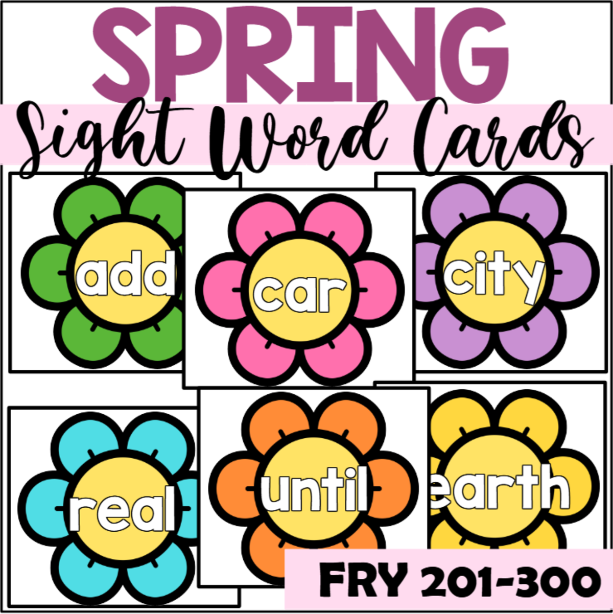 An educational teaching resource from The Connett Connection entitled Spring Sight Word Cards for Fry 201-300 downloadable at Teach Simple.