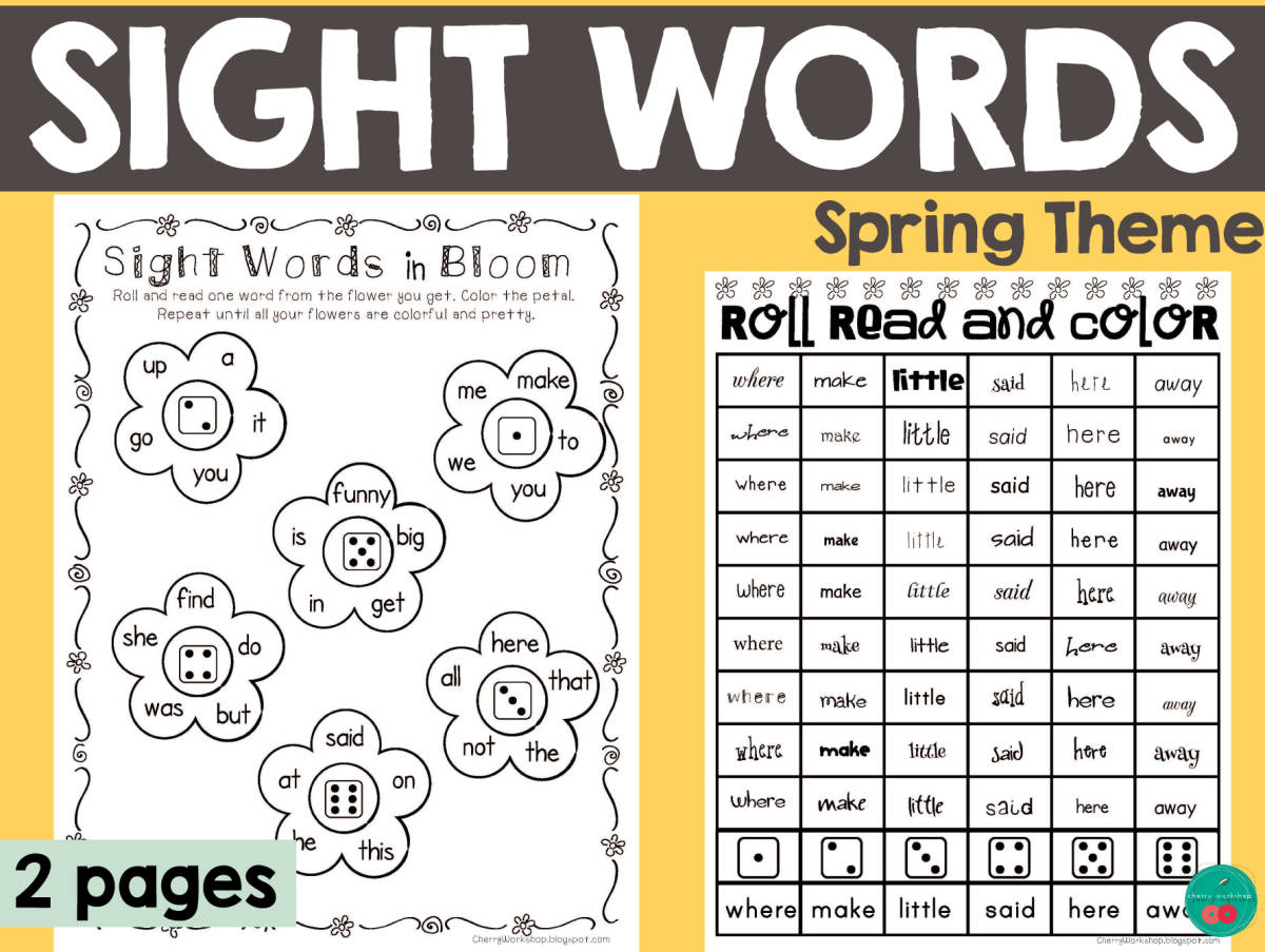 An educational teaching resource from Cherry Workshop entitled Spring Sight Words Roll & Color downloadable at Teach Simple.