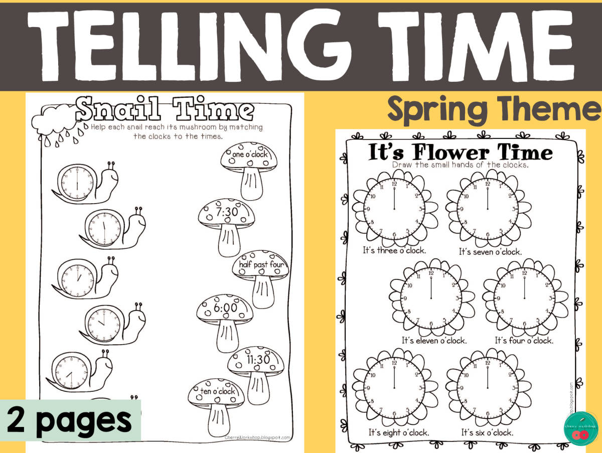 An educational teaching resource from Cherry Workshop entitled Spring Telling Time downloadable at Teach Simple.