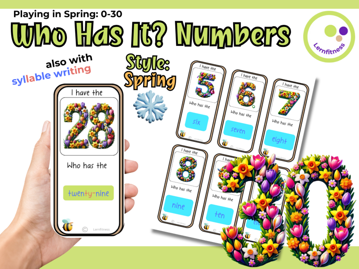 An educational teaching resource from Lernfitness entitled Spring-Themed Number Learning Game: Who Has It? Elementary + ESL downloadable at Teach Simple.