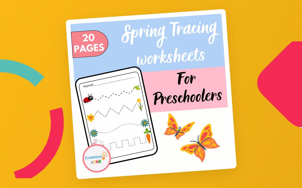 An educational teaching resource from Nena Creations entitled Spring tracing Worksheets for Preschoolers. downloadable at Teach Simple.