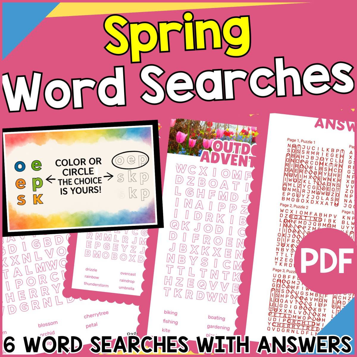 An educational teaching resource from Cored Education entitled Spring Word Searches (PDF) downloadable at Teach Simple.