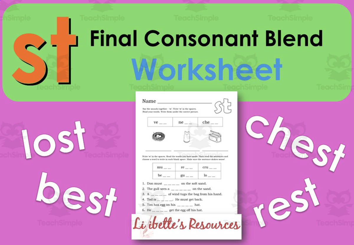 An educational teaching resource from Lilibette's Resources entitled ST: Final Consonant Blend Worksheet downloadable at Teach Simple.