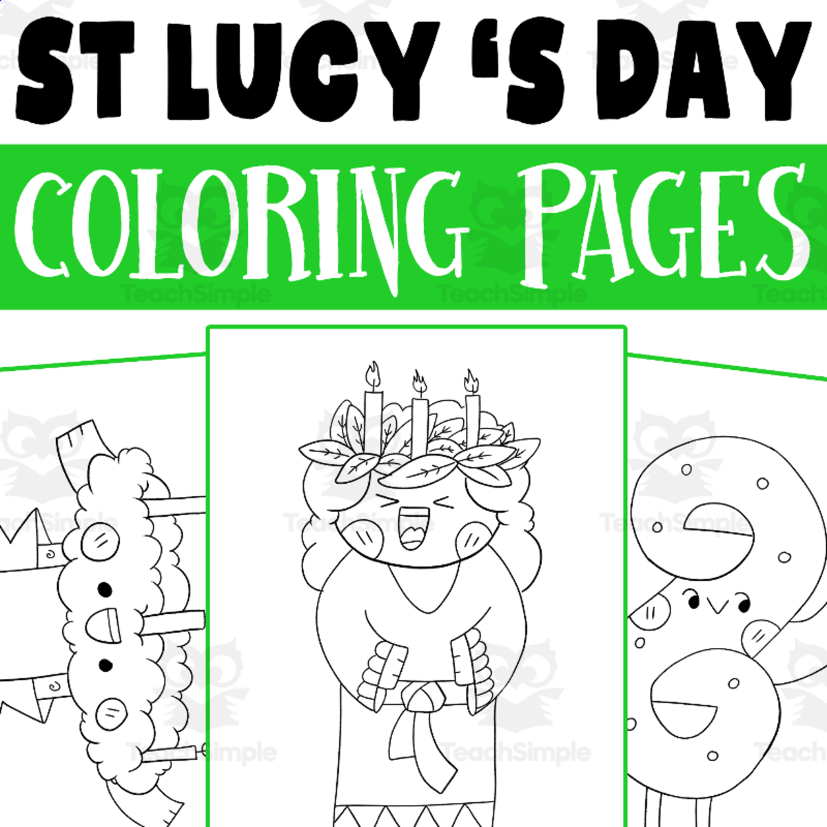 An educational teaching resource from Lapiiin Art Activities entitled St Lucy's Day Coloring Pages, Nativity Coloring Pages, Christmas Color downloadable at Teach Simple.